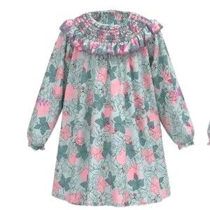 NWT Peek Smocked Collar Size 6/7 Lined Long Sleeve Girls Dress